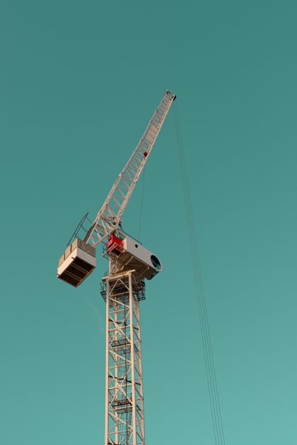 Construction crane againgst a blue sky beside The Esplanade, Seaton 05_12_23