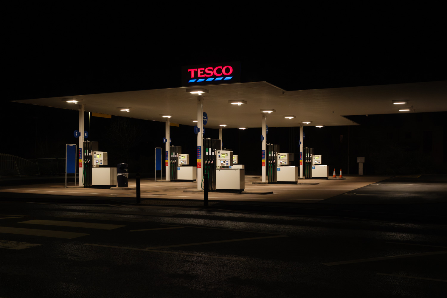 Desserted fuel station after dark at Tesco, Seaton 27_12_23 2