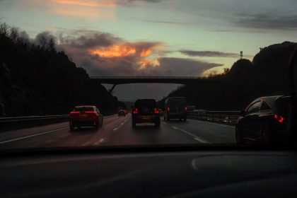 Sunset cloudscape and traffic from Natalie's car on M5 beyond Bristol returning from Ledbury 12_12_23 1