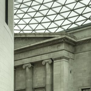 Woman on staircase under the glass dome in The British Museum 27_07_22 1 edit