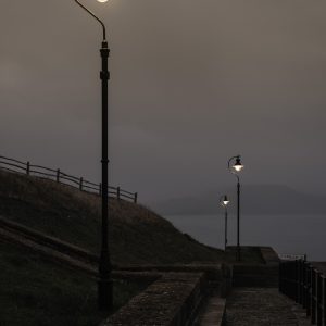 Early morning lamp lights above Church Cliff Beach, Lyme Regis 16_12_21 1a