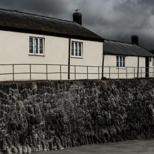 The Cobb buildings and stormy sky from Cobb beach, Lyme Regis 12_04_21